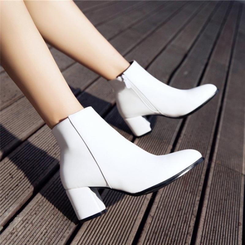 Women Simple Versatile Comfy Square Toe Mid-Low Heel Ankle Boots 34 белый 3590₽