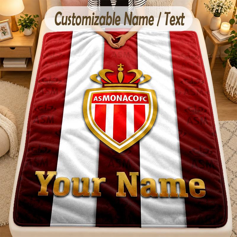 Flannel BlanketMonaco FC Custom Name Text Personalized Soft Warm Throw Blanket Home Decor Gift
