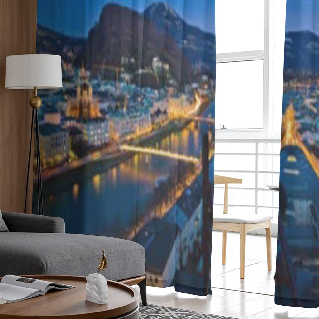 A City View Of The City Of Salzburg In Austria Tulle Sheer Curtains for Living Room Kitchen Decoration Voile Organza Curtains