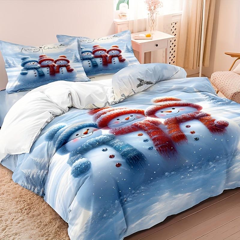 [Snowman Duvet Cover Set] 3pcs Snowman Duvet Cover Set, 3D Printed Duvet Cover with Pillowcases, Soft and Comfortable Breathable