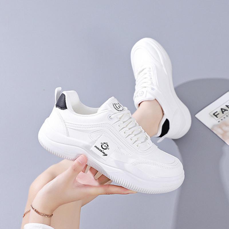 Genuine Leather White Shoes for Women Spring and Summer Sports Shoes Thick-soled Versatile Running Casual Shoes