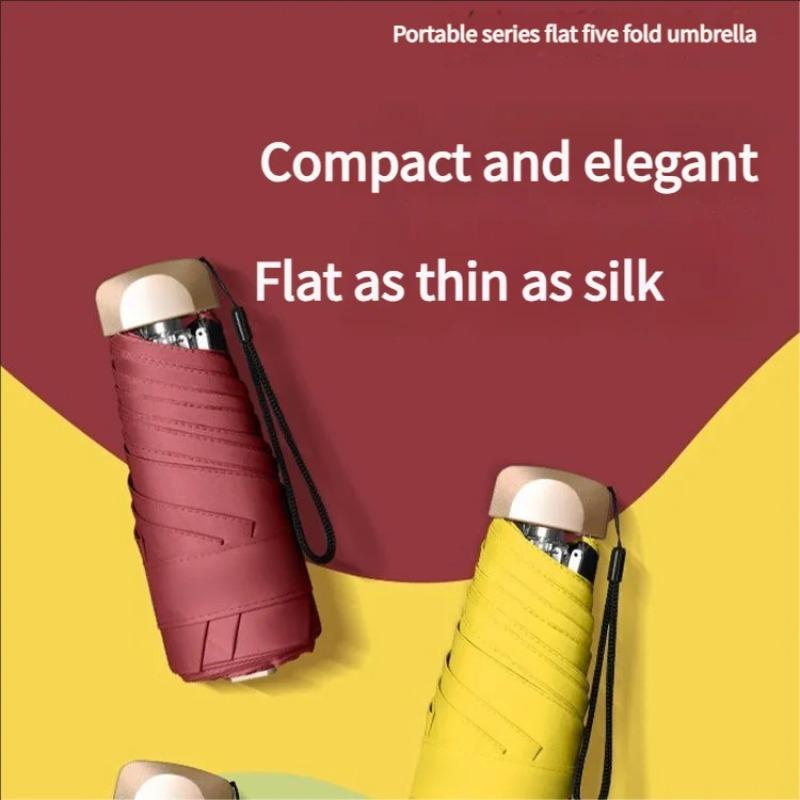 Ultra-Light Compact 5-Fold Women Umbrella, UPF50+ Sun Protection & All-Weather Use, Portable Black Coated Pocket Umbrella