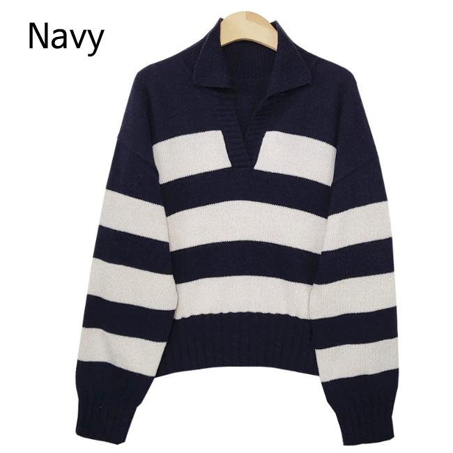 Tricou pentru femei aspect întâlnire cu decolteu în V tricou tricot în dungi ținute pentru întâlnire la modă coreeană