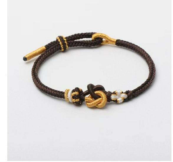 

Браслет з червоної мотузки ручної роботи із золотою підвіскою - Напівфабрикат для самостійного виготовлення концентричного вузла для пар