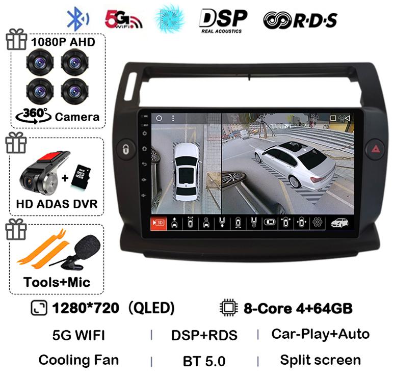Android 14 Carplay For Citroen C4 C-Triomphe Quatre 2004-2014 Car Radio Multimedia 2Din DVD Audio Video Player Head Unit Stereo