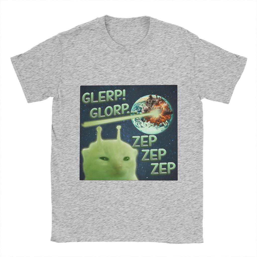 Men's Glorp Funny Alien Cat Brainrot Meme T Shirts  Pure Cotton Clothes Crazy Short Sleeve O-Neck T Shirt Printed T-Shirt