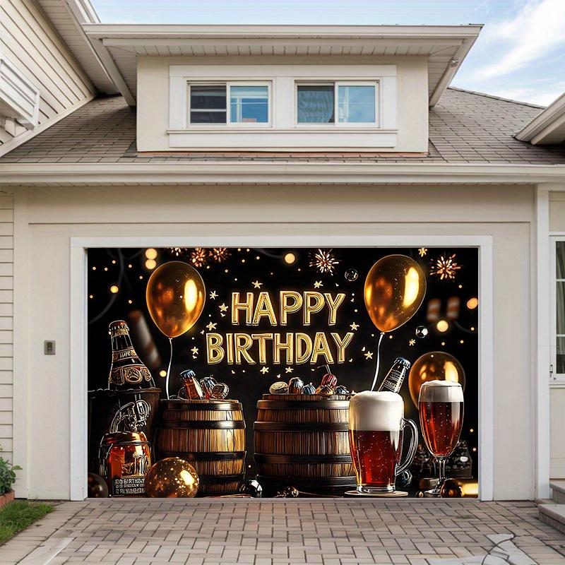 1 golden birthday beer themed party banner including balloons beer barrels and flashlights ss