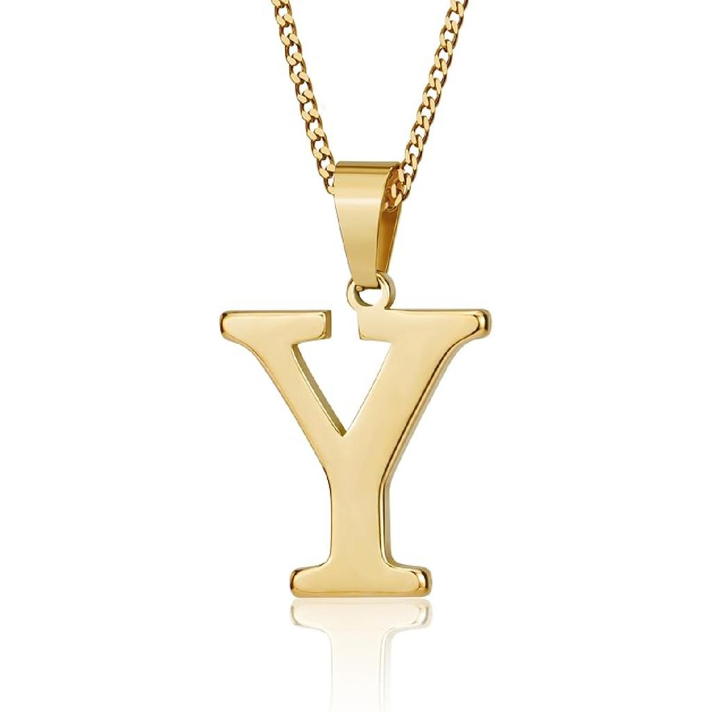 Suweibuke Initial Necklace for Men Women Boys Girls, 18K Gold Plated 26 Letters Pendant Necklace, Personalized Jewelry Gifts