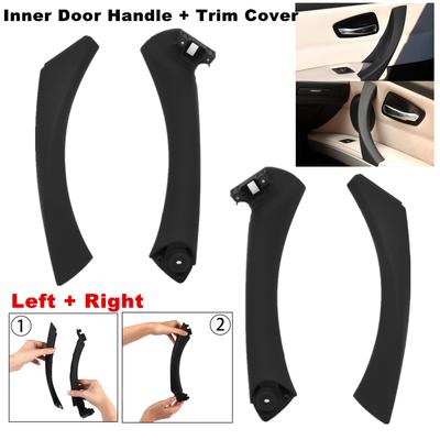 4Pcs Car Inner Handle Interior Door Panel Pull Trim Cover & Outside Cover Black Left & Right For BMW 3 Series E90 E91 316 318 320 325 328