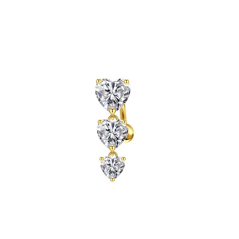 Upside Down Peach Heart Teardrop Zircon Belly Button Ring, 316 Stainless Steel Navel Jewelry