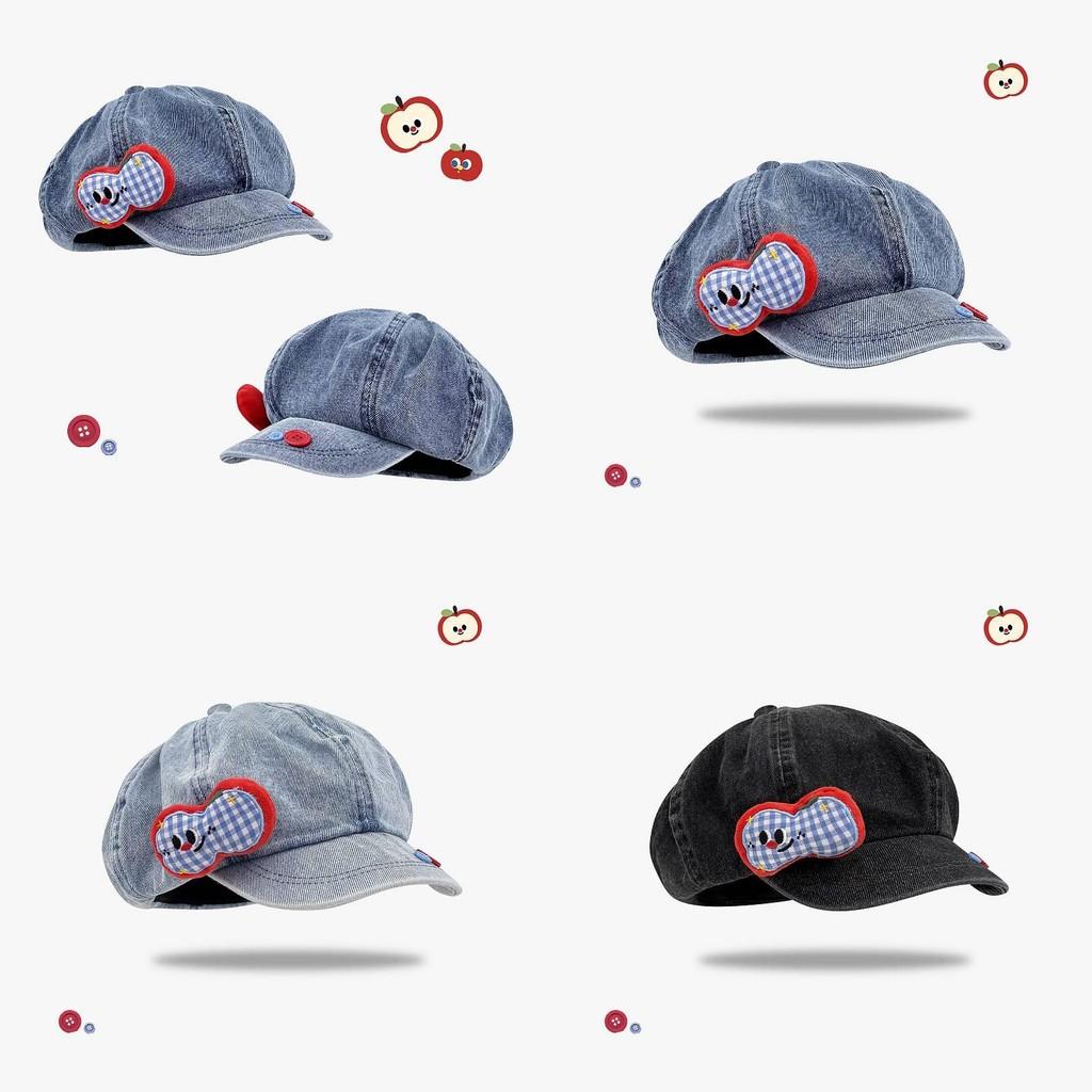 Fruit Apple Button Denim Beret Hat With Cloud Design For Womens Spring Casual
