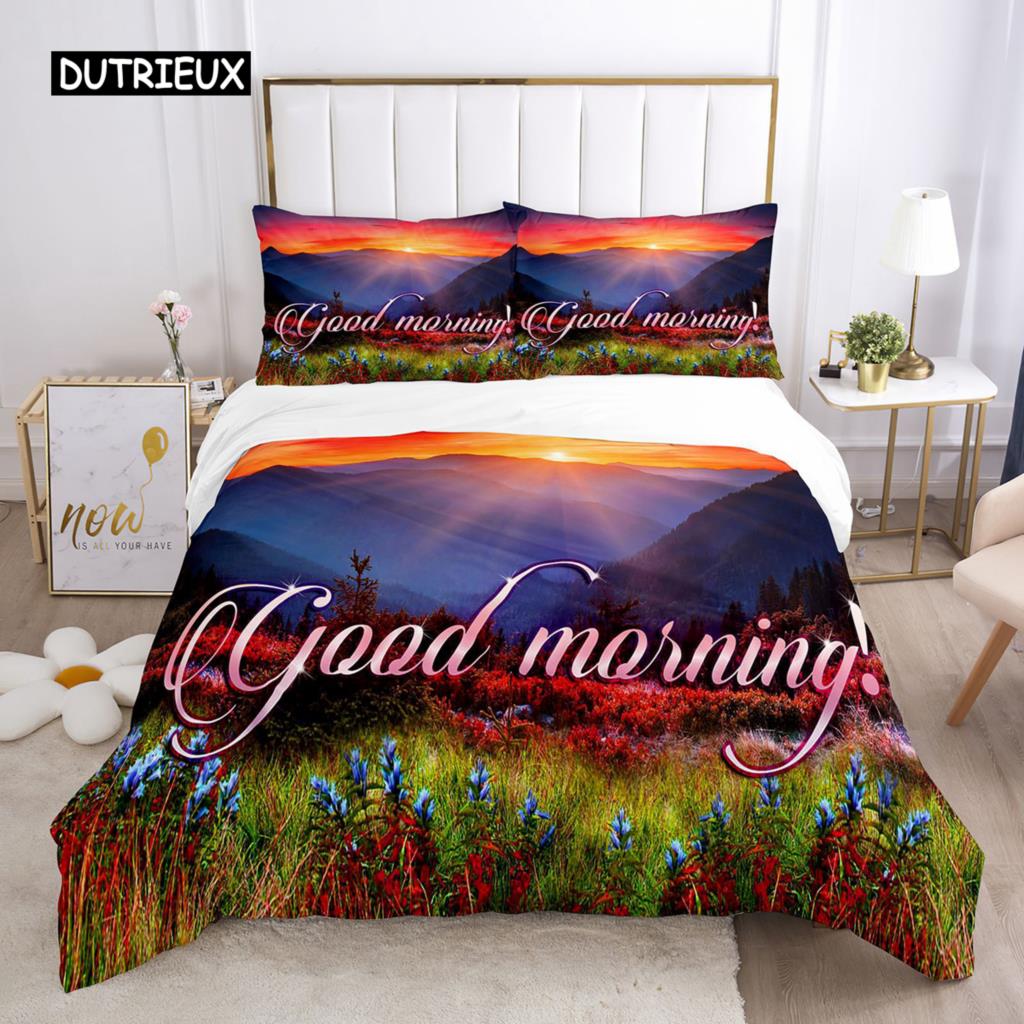 Good Morning Duvet Cover Set Microfiber Coffee Rose Cozy Breakfast Twin Bedding Set Double Queen King Size 2/3pcs Quilt Cover