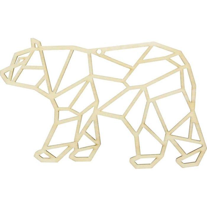 Suspension de Noël en bois Ours esprit origami 18 cm