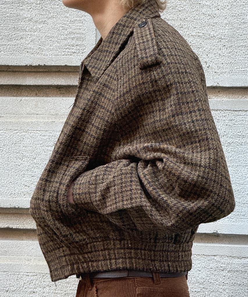 Lmood Baum Harris Tweed Wool Blouson Jacket Brown Check