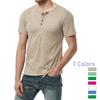 Men's Short-sleeve T-shirt Henley Collar Summer Casual Solid Color T Shirt for Men Polo High Quality Mens T-shirts