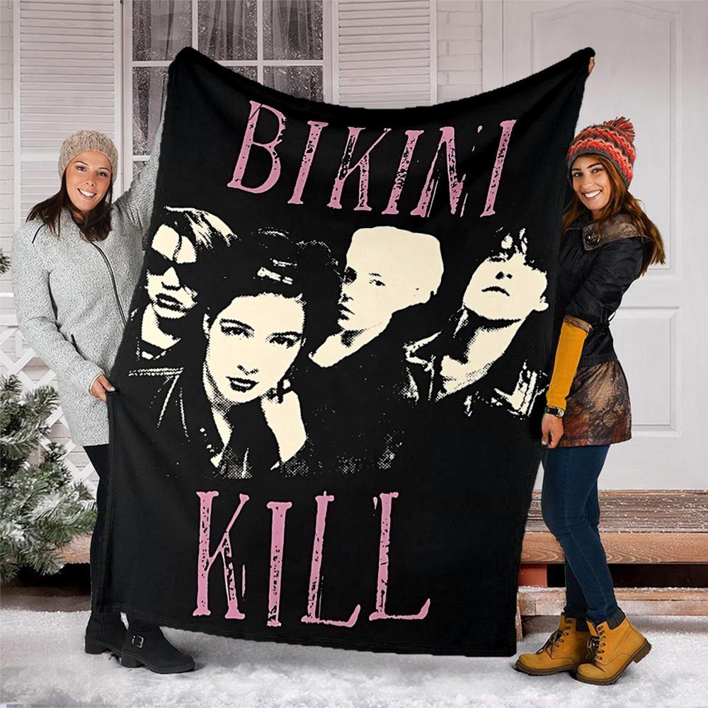 1pc Bikini Kill Band Outdoor Flannel Blanket, Cozy & Warm Soft Te Playful Design, Napping Camping,