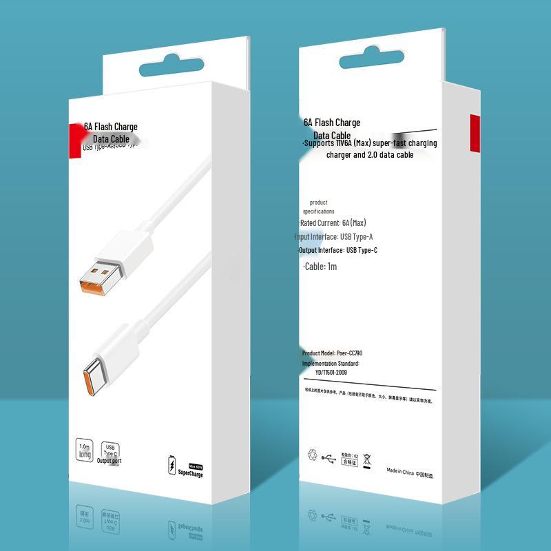 66W 6A Super Fast Charging Type-C Cable for Huawei, 2m, Fully Compatible with Flash Charge