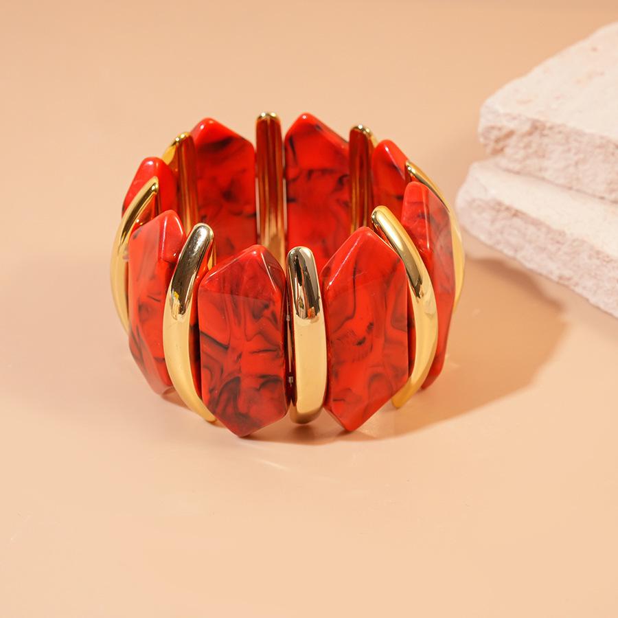 High-End European & Asian Gradient Acrylic Patchwork Bangle - Retro Exaggerated Style Wristband for Women