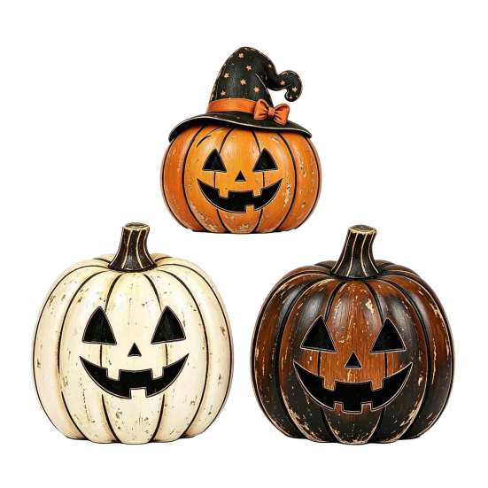 Retro Style Autumn Props 3/4Pcs Vintage Wooden Pumpkin Decor, Rustic Fall Tabletop Centerpiece, Farmhouse Table Decor Halloween Shelf Accent