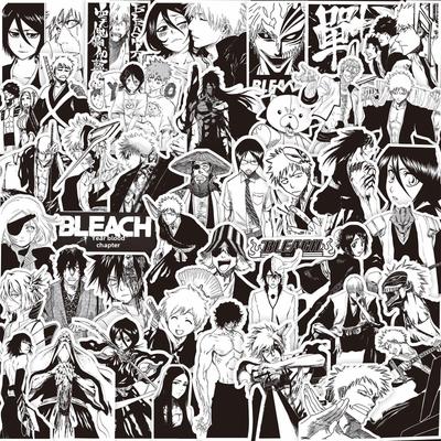 Αυτοκόλλητα Bleach: Kurosaki Ichigo, Inoue Orihime, Kuchiki Rukia Ασπρόμαυρη Ιαπωνική Διακόσμηση Κόμικ