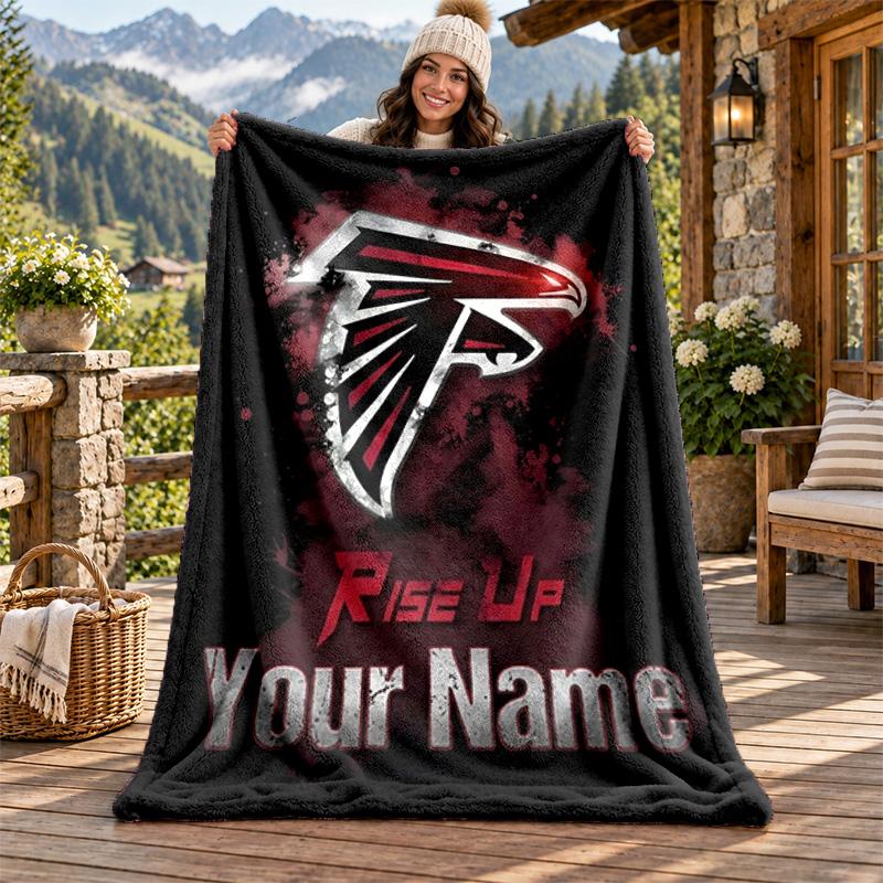 Atlanta Falcons Custom Name Flannel Blanket Personalized Soft Warm Plush Throw Blanket Customized Gift for Family Friends