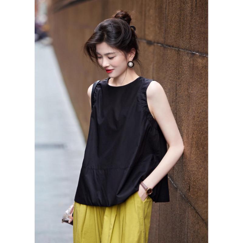 2025 Summer Women s Casual Sleeveless Top & Wide-Leg Nine-Point Pants Set Black Top
