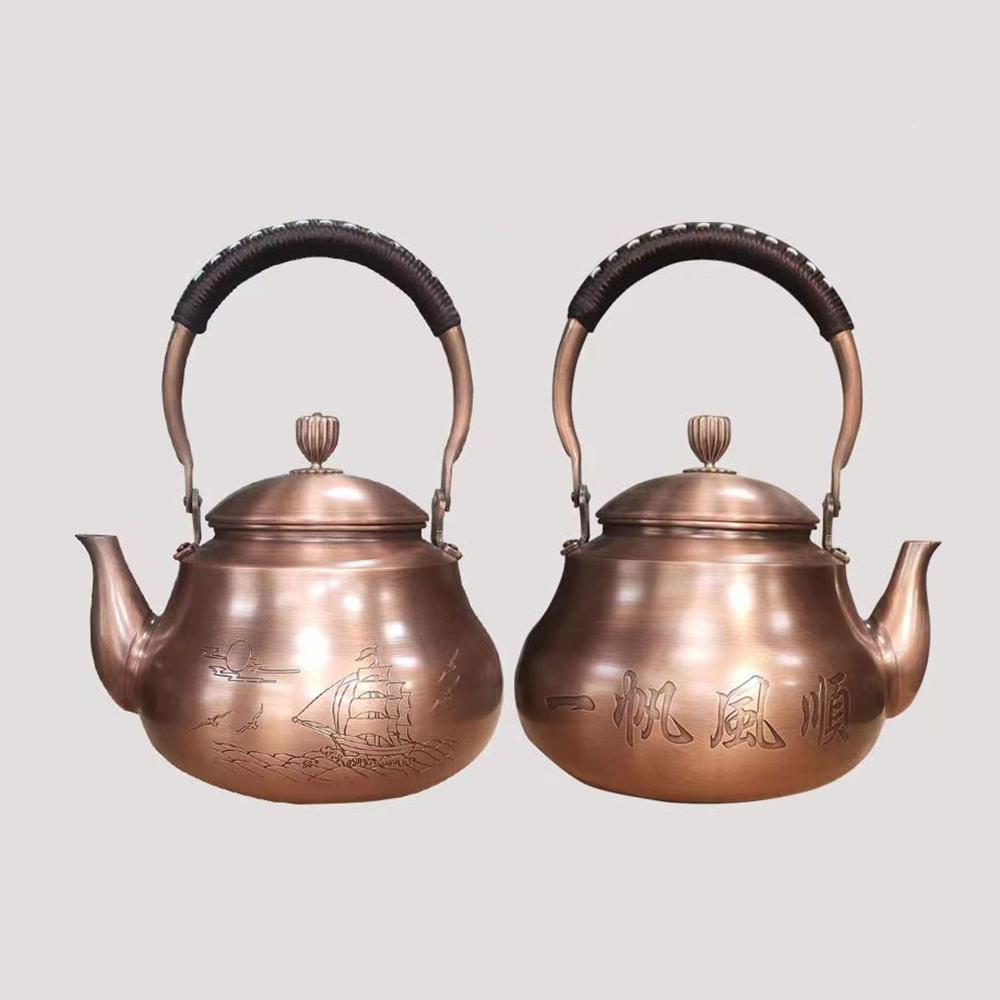 Chinese Handmade Red Copper Kettle, Large Capacity Boiling Water Pot, Pure Copper Teapot For Home, Classic Health Tea Set, 1.6L