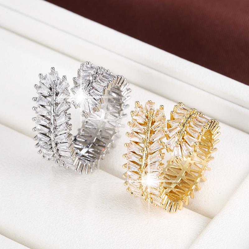 Exquisite Wheat Ear Zircon Open Ring - Elegant Pure Copper Index Finger Design