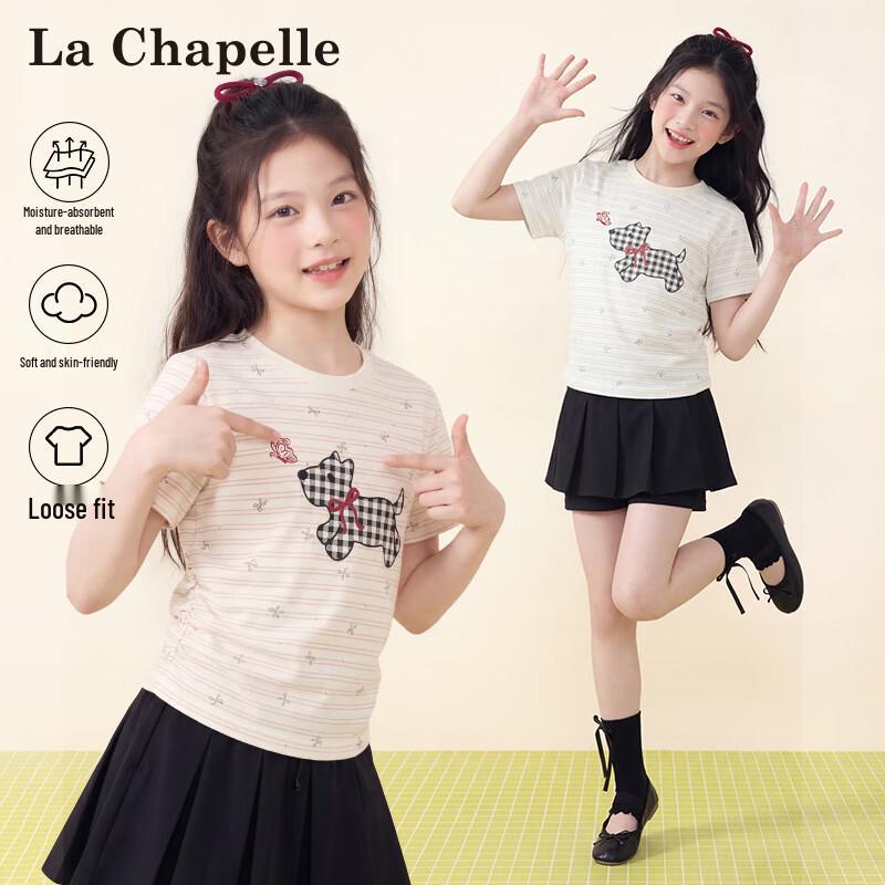 La Chapelle Girls  Bow Short Sleeve Cotton T-shirt 140