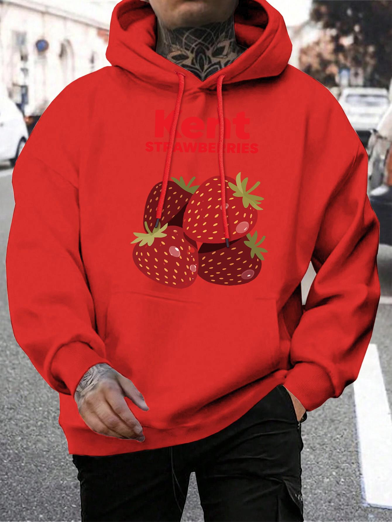 

Kent Strawberries Fresh Fruit Printing Men Hoodies Fleece Casual Hoody Multicolor Loose Hoodie All-Match Pocket Pullovers 3XL