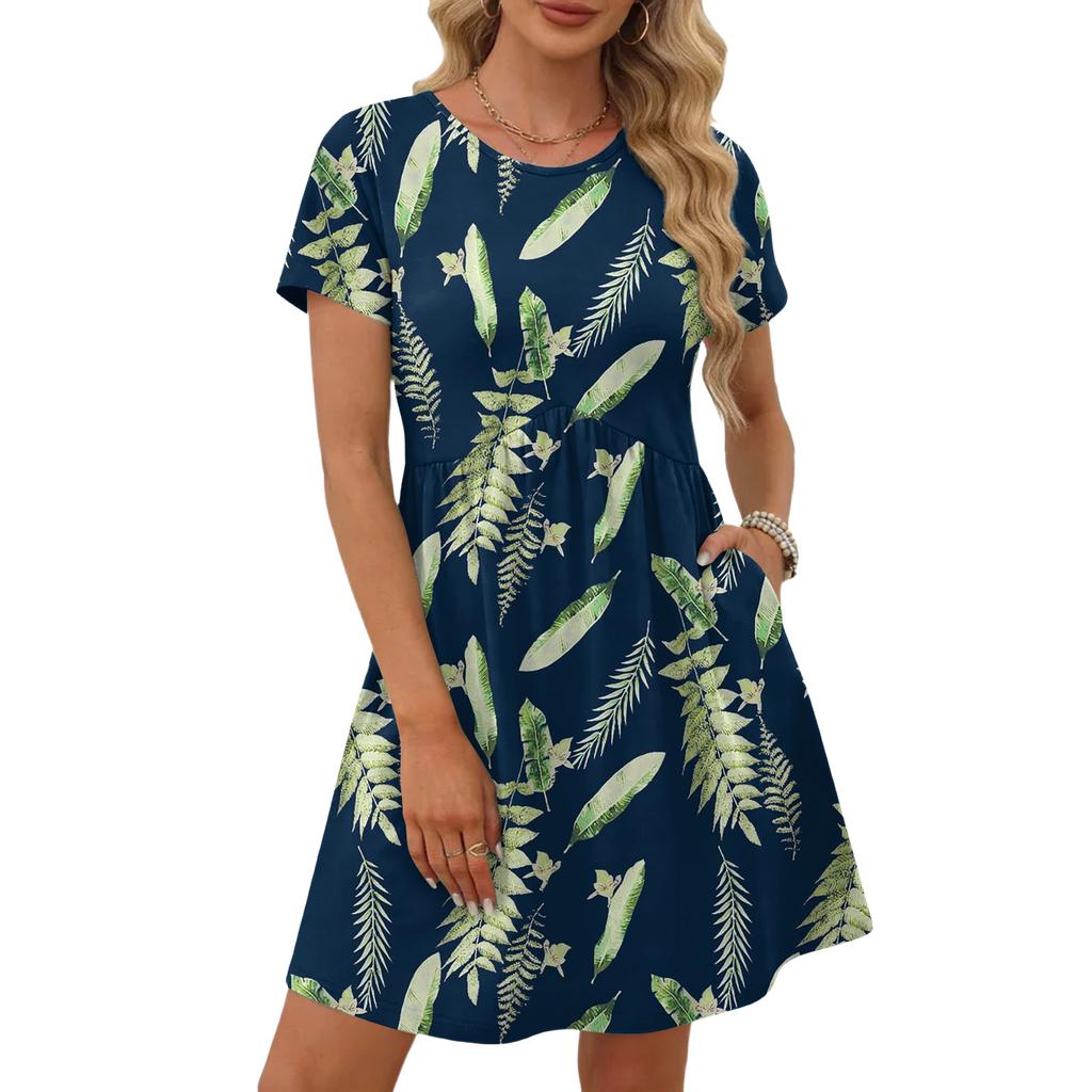 Dresses For Women Short Sleeve O Neck Casual Dresses Waist Maternity Dress With Pockets