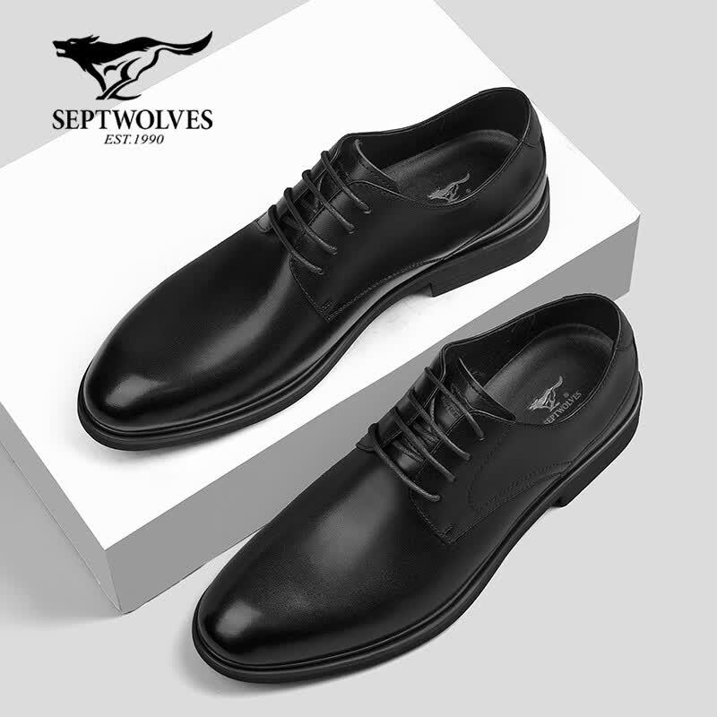 Septwolves Men's Black Leather Business Casual Shoes
