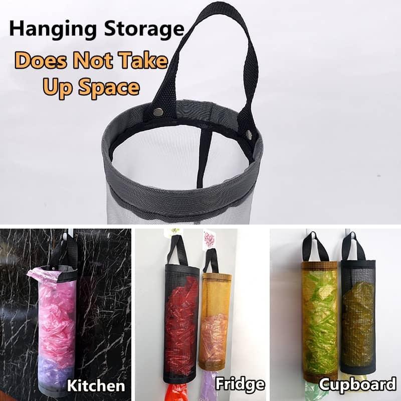 Mesh Hanging Plastic Grocery Bag Holder With Adhesive Wall Hooks Perfect For Kitchen Bathroom Home Storage