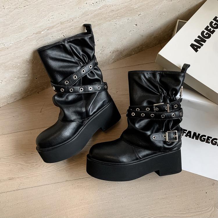 

Maillard Boots Western Cowboy Knight Women s Boots Women s 2025 New Autumn Martin Boots Round Head Platform Short Boots 34