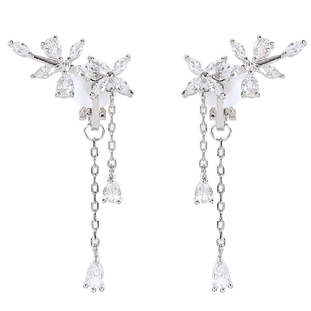 Earrings for Cubic Fake Pierced Earrings [AXLUCE] Women, Zirconia, Earrings, Earrings, Non-Pierced (Silver)