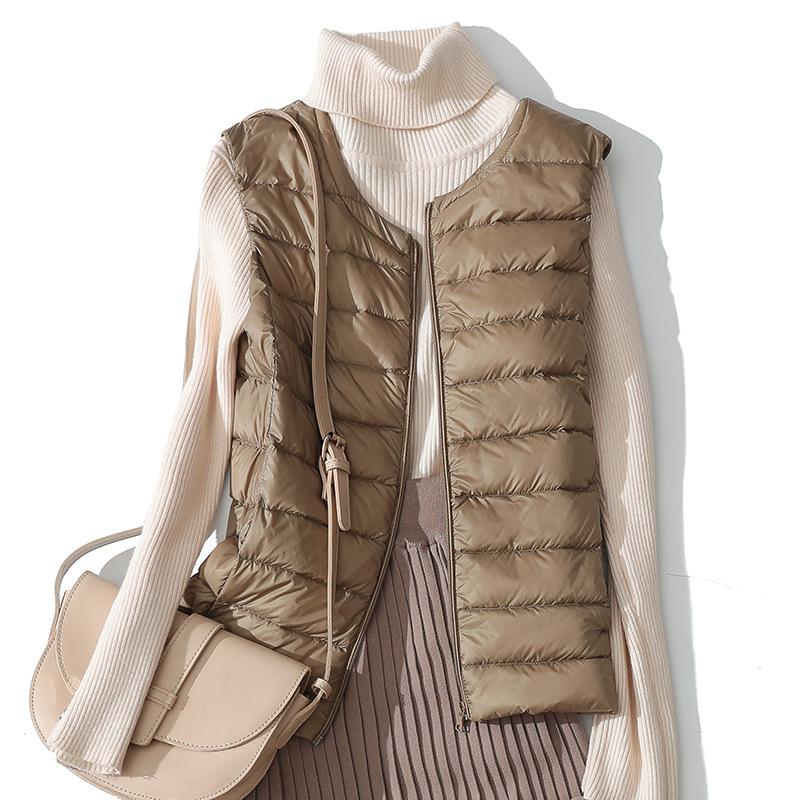 Gilet leggero ultraleggero da donna, gilet leggero da donna, antivento, caldo, bianco, in piuma d'anatra, senza maniche, cappotto
