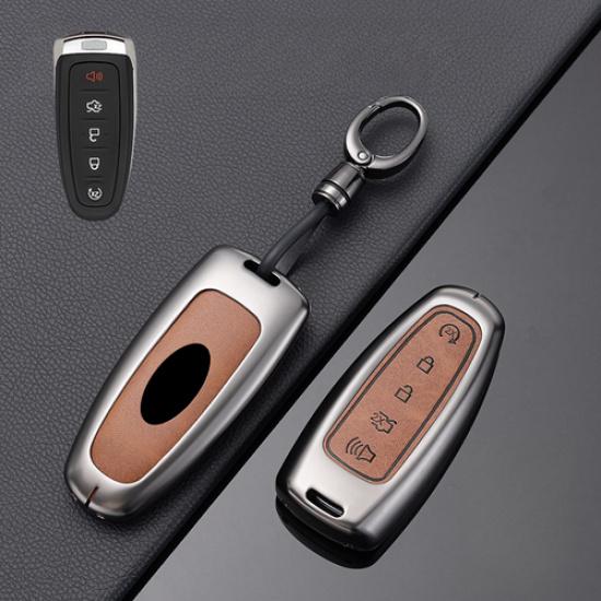 Zinc Alloy Leather Car Remote Key Fob Case Cover For Ford Edge Explorer Escape