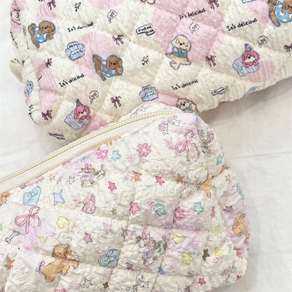 Cute Cartoon Women's Cosmetic Bag College Girls Stationery Pencil Case Handbags Quilted Cotton Ladies Makeup Storage Bags Purse