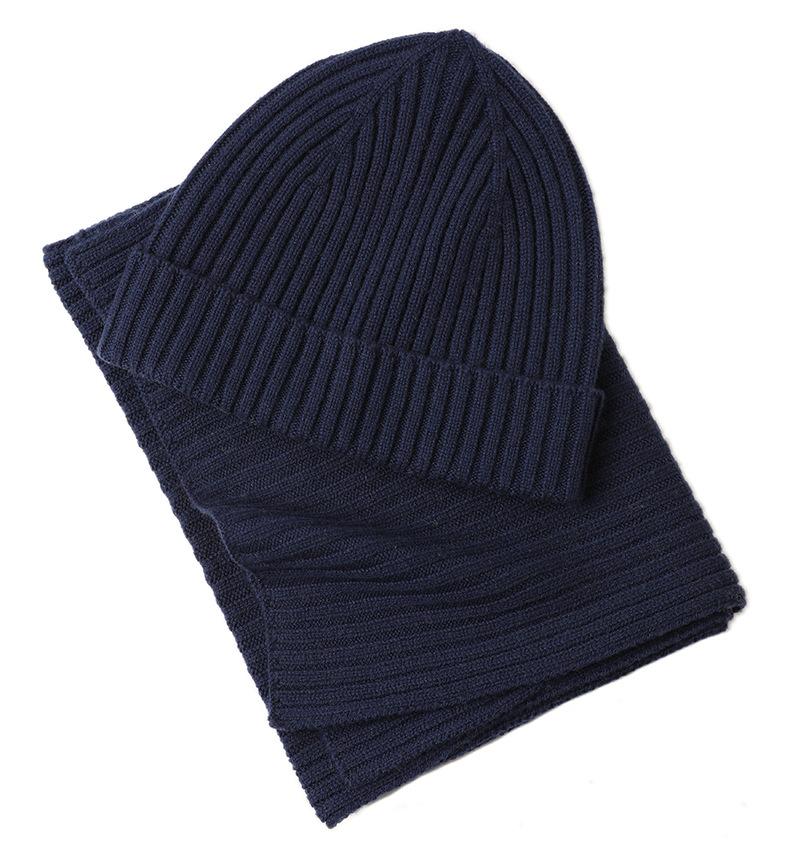 

Осень и зима новая шерстяная вязаная шапка шерстяной шарф мужской и женский теплый универсальный шерстяной комплект шапка-ушанка темно-синий