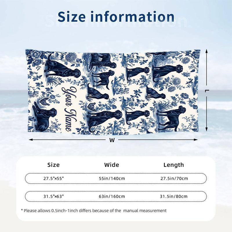 Blue White Floral 1 Theme Quick Dry Beach Towel Custom Name Text Print Large Sand Resistant Towel Beach Vacation