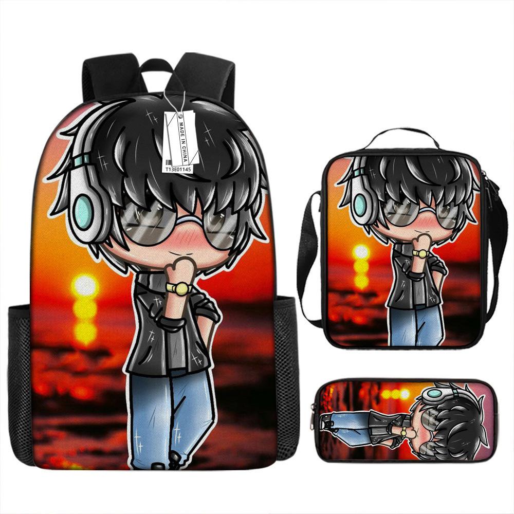 Classic Popular Funny Novelty Gacha 3D Printed 3pcs/Set Pupil School Bags Laptop Daypack Backpack Lunch Bag Pencil Case