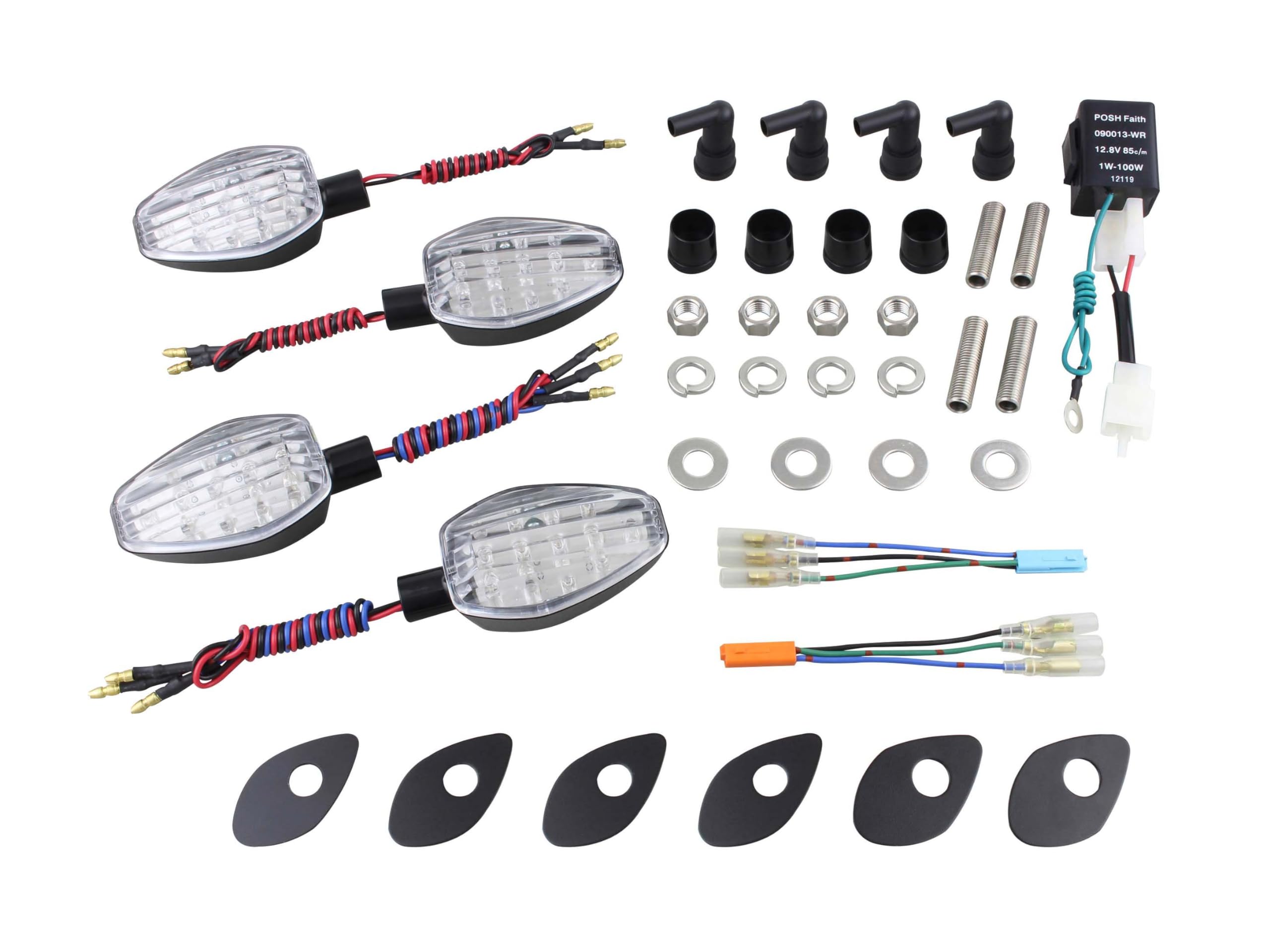 

POSH FAITH Motorcycle LED Turn Signal Kit for Black Lightweight LED Turn Signals Grom/MSX125, Body/Clear Lens, (Part Number 059452-06)