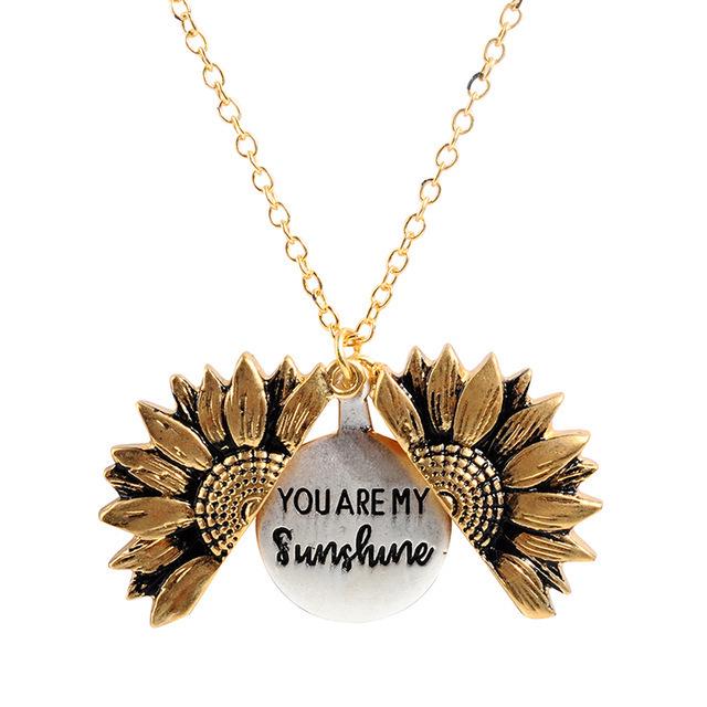 You Are My Sunshine Sunflower Double Layer Engraved Necklace – Alloy Flower Clavicle Chain золотой