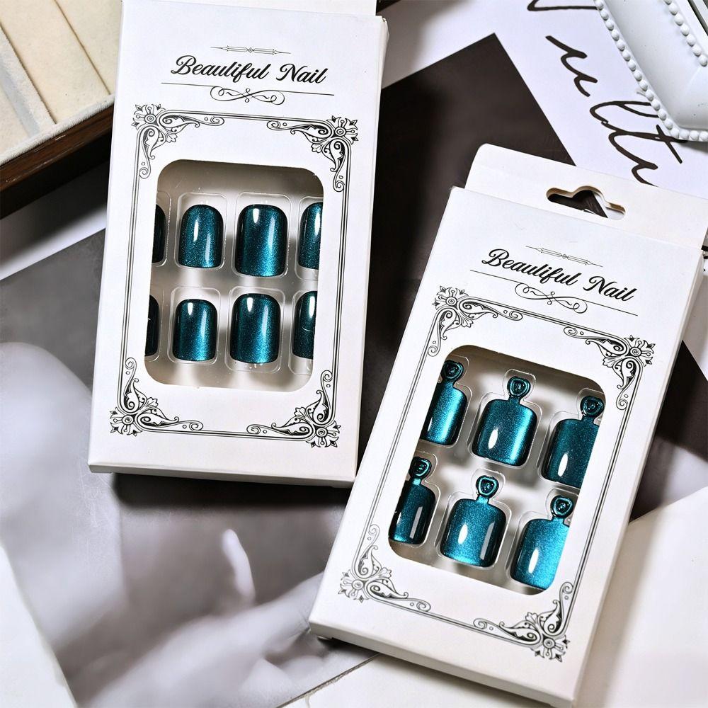 48Pcs Glossy Finish False Nails Set Short Square Shape Short Tip Toenail  For Fingernails & Toenails