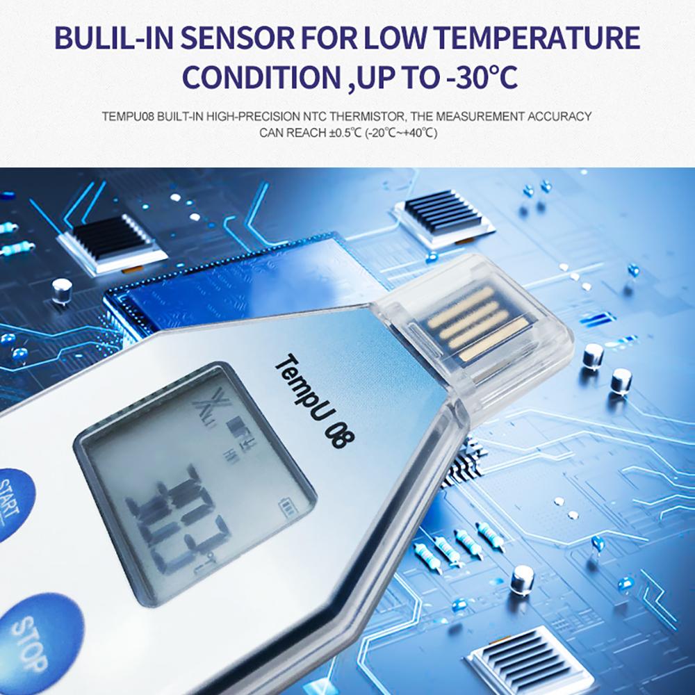 TempU08B Temperature & Humidity Data Logger IP67 Waterproof USB Temperature Recorder 32000 Sets Datalogger for Warehouse Storage