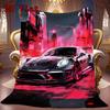 Black Sports Car Art 2D Flat Pattern Flannel Blanket High quality All Seasons Warmth and Comfort Perfect for Christmas Gifts.MMT0918155