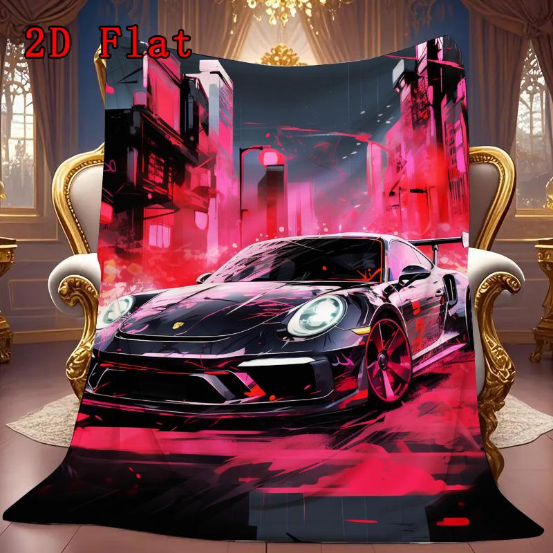 Black Sports Car Art 2D Flat Pattern Flannel Blanket High quality All Seasons Warmth and Comfort Perfect for Christmas Gifts.MMT0918155
