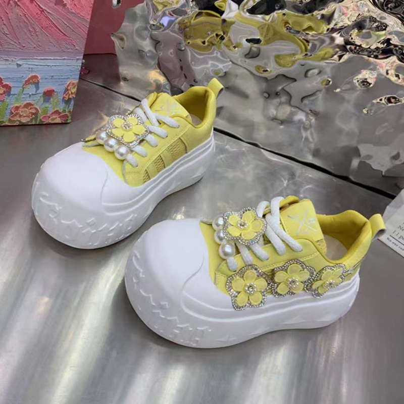 

Popular ugly cute big head muffin platform bread shoes women s mesh breathable little white shoes versatile height-increasing sports and leisure shoes 40 жёлтый