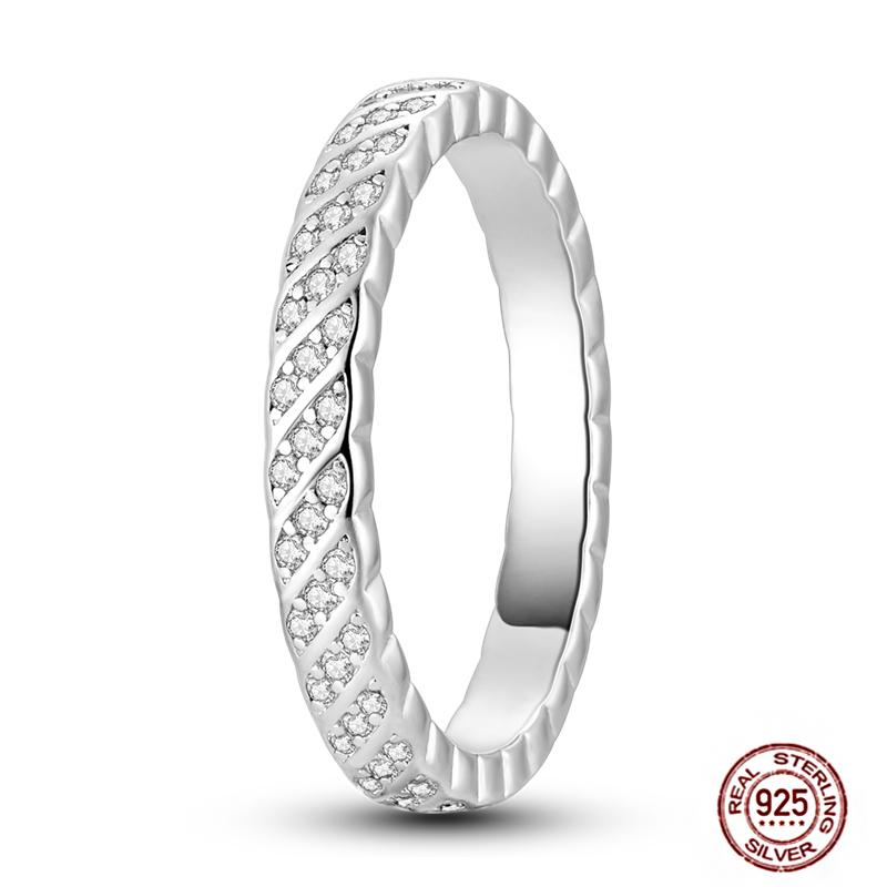 Shine Women koppar Fingerringar 925 Sterling Hjärta Krona Glöd Eldfluga Stjärna Sol Tusensköna Stapelbar Originalring Årsdag Zirkon