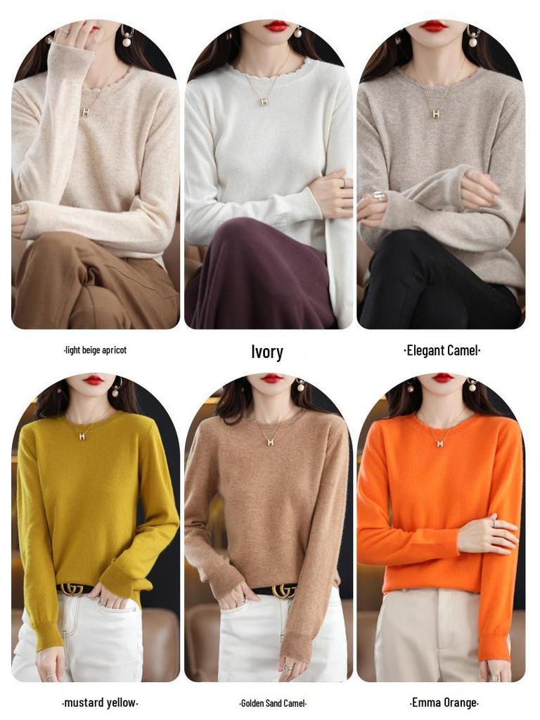 Soft & Cozy Women's Lace Round Neck Knit Sweater - Trendy Spring/Autumn 2025, Long Sleeve, Loose Fit